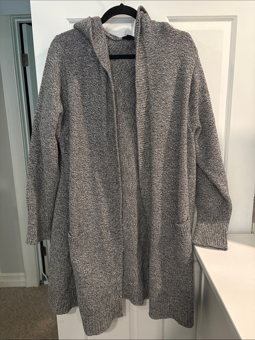 Torrid Black and White Marled Knit Hooded long Cardigan